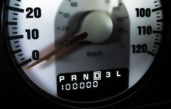 automobile odometer at 100 000...