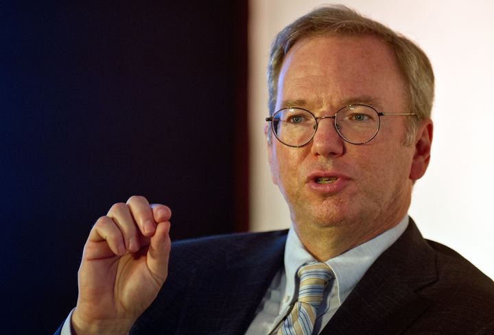 Google Executive Chairman Eric Schmidt gestures as he addresses a gathering at the National Association of Software and Services Companies (NASSCOM) startup event in New Delhi on March 20, 2013. Schmidt is in the Indian capital to take part in the Big Tent Activate summit on March 21. AFP PHOTO/ MANAN VATSYAYANA (Photo credit should read MANAN VATSYAYANA/AFP/Getty Images)