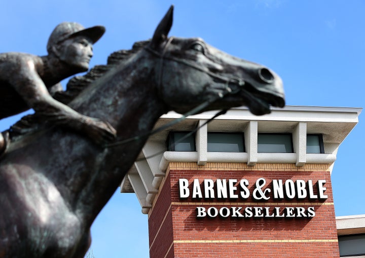 SAN BRUNO, CA - FEBRUARY 28: A statue of the racehorse Seabuiscut is displayed in front of a Barnes and Noble bookstore on F