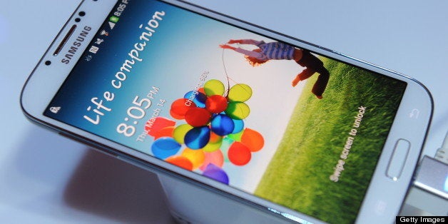 Samsung's new Galaxy S4 is seen during its unveiling on March 14, 2013 at Radio City Music Hall in New York. The slim, featu