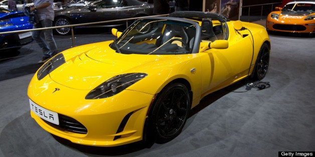 AMSTERDAM, NETHERLANDS; - APRIL 19: The Tesla electric car is on display at the RAI autoshow in Amsterdam 19 April 2011. Photo Michel Porro/Getty Images.