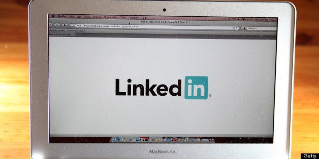 SAN ANSELMO, CA - JANUARY 27: In this photo illustration, the LinkedIn logo is displayed on the screen of a laptop computer
