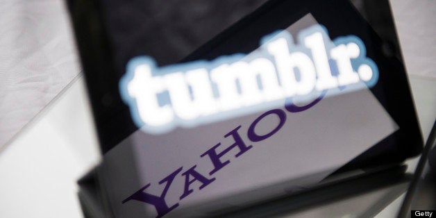 A picture taken on May 20, 2013 in Paris, shows logos of the brands Tumblr and Yahoo! on the screen of tablets. Yahoo! bought today the popular blogging platform Tumblr for $1.1 billion. AFP PHOTO / FRED DUFOUR (Photo credit should read FRED DUFOUR/AFP/Getty Images)