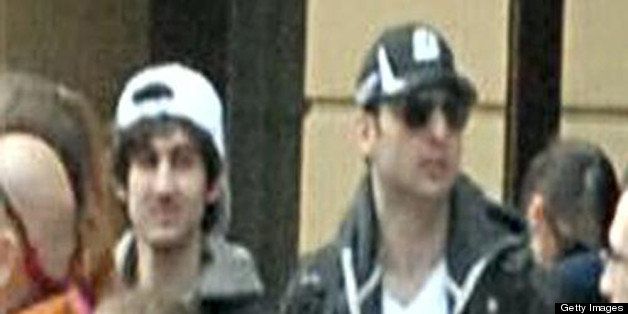 BOSTON, MA - APRIL 15: In this image released by the Federal Bureau of Investigation (FBI) on April 19, 2013, two suspects in the Boston Marathon bombing walk near the marathon finish line on April 15, 2013 in Boston, Massachusetts. The twin bombings at the 116-year-old Boston race resulted in the deaths of three people with more than 170 others injured. (Photo provided by FBI via Getty Images)