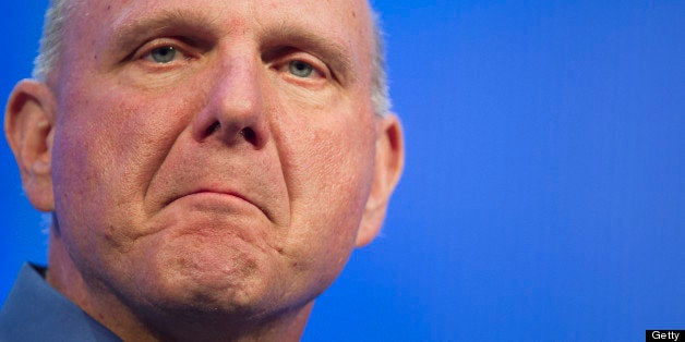 Steve Ballmer, chief executive officer of Microsoft Corp., pauses while delivering the keynote during the Microsoft Build Developers Conference in San Francisco, California, U.S., on Wednesday, June 26, 2013. Facebook Inc. is building an application for Microsoft Corp.'s Windows 8, adding one of the most popular programs still missing from the operating system designed to help Microsoft gain tablet customers. Photographer: David Paul Morris/Bloomberg via Getty Images 