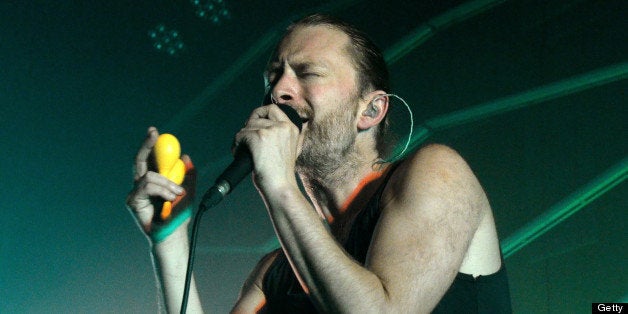 LONDON, ENGLAND - JULY 25: Thom Yorke of Atoms For Peace performs on stage at The Roundhouse on July 25, 2013 in London, England. (Photo by Matthew Baker/WireImage)