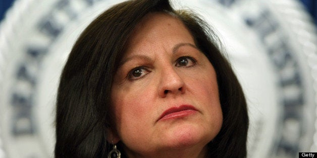 BOSTON - JANUARY 17: US Attorney Carmen Ortiz listens intently to a reporters question about the suicide death of Aaron Swartz. (Photo by John Tlumacki/The Boston Globe via Getty Images)