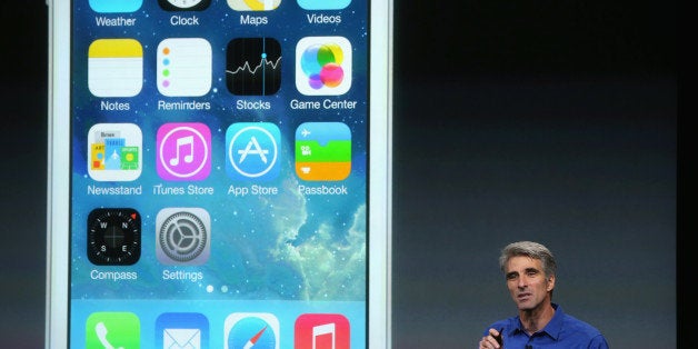 CUPERTINO, CA - SEPTEMBER 10: Apple Senior Vice President of Software Engineering Craig Federighi speaks about iOS 7 on stag