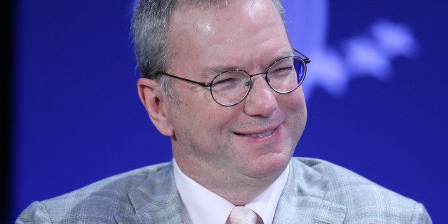 Eric Schmidt, chairman of Google Inc., smiles during the annual meeting of the Clinton Global Initiative (CGI) in New York, U.S., on Thursday, Sept. 26, 2013. CGI's 2013 theme, mobilizing for impact, explores ways that members and organizations can be more effective in leveraging individuals, partner organizations, and key resources in their commitment efforts. Photographer: Jin Lee/Bloomberg via Getty Images 