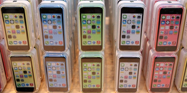 PALO ALTO, CA - SEPTEMBER 20: The new Apple iPhone 5C is displayed at an Apple Store on September 20, 2013 in Palo Alto, California. Apple launched two new models of iPhone: the iPhone 5S, which is preceded by the iPhone 5, and a cheaper, paired down version, the iPhone 5C. The phones come with a new operating system. (Photo by Justin Sullivan/Getty Images)