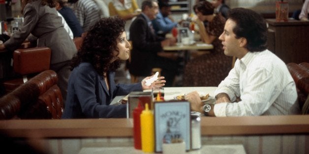 SEINFELD -- 'The Foundation' Episode 1 -- Pictured: (l-r) Julia Louis-Dreyfus as Elaine Benes, Jerry Seinfeld as Jerry Seinfeld -- Photo by: Joey Delvalle/NBCU Photo Bank 