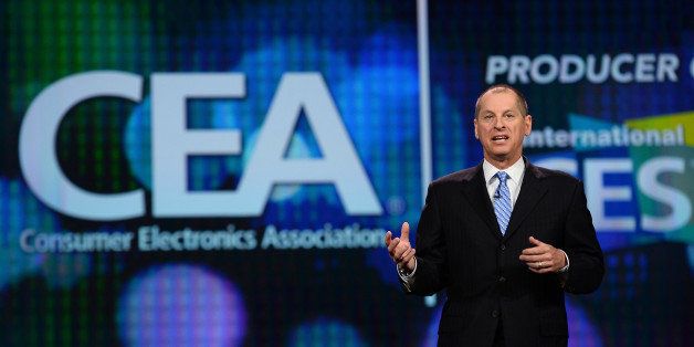 LAS VEGAS, NV - JANUARY 07: President and CEO of the Consumer Electronics Association Gary Shapiro speaks before a keynote address by Sony Corp. President and CEO Kazuo Hirai at the 2014 International CES at The Venetian Las Vegas on January 7, 2014 in Las Vegas, Nevada. CES, the world's largest annual consumer technology trade show, runs through January 10 and is expected to feature 3,200 exhibitors showing off their latest products and services to about 150,000 attendees. (Photo by Ethan Miller/Getty Images)