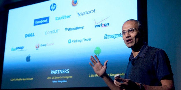 Satya Nadella, senior vice president of research and development for the online services division for Microsoft Corp., speaks during a Microsoft Search Summit event in San Francisco, California, U.S., on Wednesday, Dec. 15, 2010. Microsoft Corp. updated its Bing search engine today, aiming to build on U.S. market-share gains last month as it chases Google Inc. Photographer: David Paul Morris/Bloomberg via Getty Images