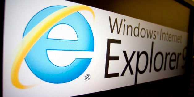 The logo of Microsoft Corp.'s Internet Explorer 9 is displayed on a computer monitor in Washington, D.C., U.S., on Tuesday, March 15, 2011. Microsoft released a speedier version of its Internet Explorer browser that adds privacy controls and video features, a bid to regain market share lost to Firefox and Google Inc.'s Chrome. Photographer: Andrew Harrer/Bloomberg via Getty Images