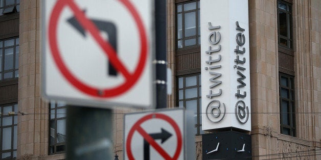 SAN FRANCISCO, CA - FEBRUARY 05: A sign is posted on the exterior of the Twitter headquarters on February 5, 2014 in San Fra
