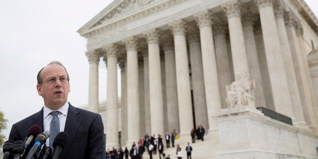 Paul Clement, lawyer arguing before the U.S. Supreme Court on behalf of American Broadcasting Companies Inc., speaks to the media following arguments in Washington, D.C., U.S., on Tuesday, April 22, 2014. U.S. Supreme Court justices questioned the legality of Aereo Inc., the Barry Diller-backed startup aiming to upend the broadcast industry's decades-old business model by selling live television programming over the Internet. Photographer: Andrew Harrer/Bloomberg via Getty Images 