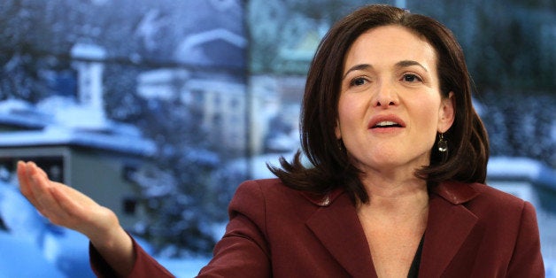 Sheryl Sandberg, billionaire and chief operating officer of Facebook Inc., reacts during a panel session on day four of the World Economic Forum (WEF) in Davos, Switzerland, on Saturday, Jan. 25, 2014. World leaders, influential executives, bankers and policy makers attend the 44th annual meeting of the World Economic Forum in Davos, the five day event runs from Jan. 22-25. Photographer: Chris Ratcliffe/Bloomberg via Getty Images