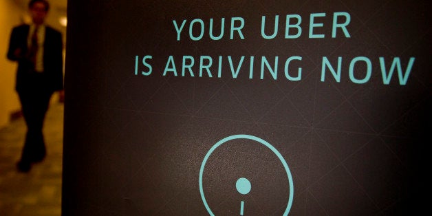 Uber Technologies Inc. signage stands inside the company's office prior to Senator Marco Rubio, a Republican from Florida, sp