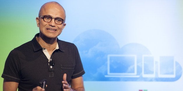 Satya Nadella, CEO of Microsoft, speaks at a media event in San Francisco, California on Thursday, March 27, 2014. Today, Microsoft unveiled a version of Office designed for the iPad. AFP PHOTO/JOSH EDELSON (Photo credit should read Josh Edelson/AFP/Getty Images)