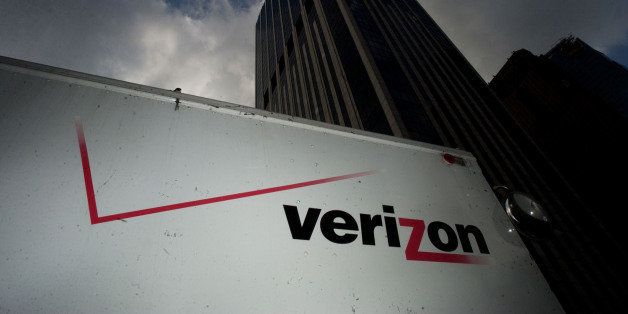 UNITED STATES - JANUARY 13: A Verizon logo is pictured on a work truck outside of Verizon headquarters in New York on December 13, 2003. Verizon Communications Inc. and other local phone providers won new protection from consumer lawsuits as the U.S. Supreme Court ruled that an antitrust claim can't be based on failure to do enough to encourage competition in the industry. (Photo by Daniel Acker/Bloomberg via Getty Images)