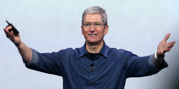 CUPERTINO, CA - SEPTEMBER 09: Apple CEO Tim Cook speaks during an Apple special event at the Flint Center for the Performing