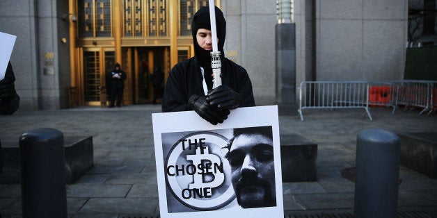 NEW YORK, NY - JANUARY 13: Max Dickstein stands with other upporters of Ross Ulbricht, the alleged creator and operator of the Silk Road underground market, in front of a Manhattan federal court house on the first day of jury selection for his trial on January 13, 2015 in New York City. Ulbricht, who has pleaded not guilty, is accused by the US government of making millions of dollars from the Silk Road website which sold drugs and other illegal commodities anonymously. (Photo by Spencer Platt/Getty Images)