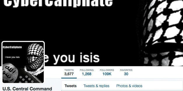 This screen grab made Monday, Jan. 12, 2015 show the front page of the U.S. Central Command twitter account after is was hacked. The twitter site of the military's U.S. Central Command was taken over Monday by hackers claiming to be working on behalf of the Islamic State militants. American and coalition fighters are launching airstrikes against IS in Iraq and Syria. The site was filled with threats that said "American soldiers, we are coming, watch your back." Other postings appeared to list names and phone numbers of military personnel as well as PowerPoint slides and maps. (AP Photo)