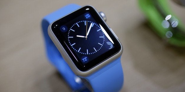 A variety of the new Apple Watch is on display in the demo room after an Apple event on Monday, March 9, 2015, in San Francis