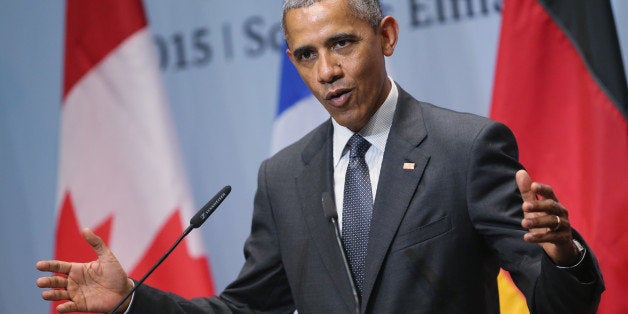 GARMISCH-PARTENKIRCHEN, GERMANY - JUNE 08: U.S. President Barack Obama speaks to the media at the conclusion of the summit of G7 nations at Schloss Elmau on June 8, 2015 near Garmisch-Partenkirchen, Germany. In the course of the two-day summit G7 leaders discussed global economic, health, climate and security issues. (Photo by Sean Gallup/Getty Images)