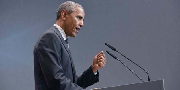 US President Barack Obama addresses a press conference at Elmau Castle near Garmisch-Partenkirchen, southern Germany, on June