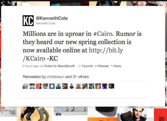 Kenneth Cole Misuses #Cairo Hashtag