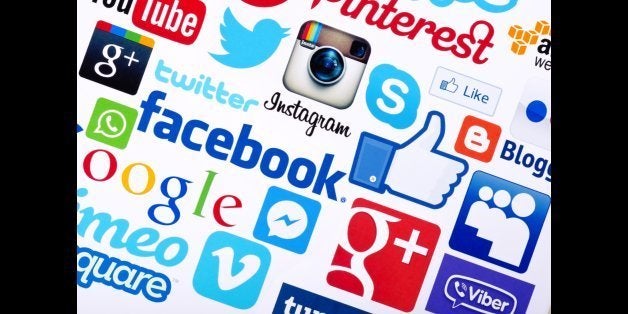 A logotype collection of social media brand's printed on paper. Facebook, YouTube, Twitter, Google Plus, Instagram, Skype ,P