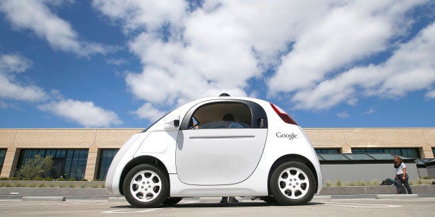 FILE - In this May 13, 2015, file photo, Google's new self-driving prototype car is presented during a demonstration at the G