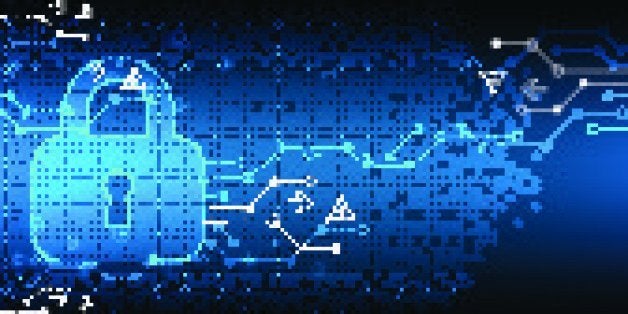 Protecting digital encoding. Padlock and decoding algorithm, script programming, safety and protect system, vector illustration