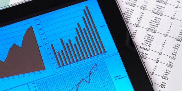 Tablet computer with financial data.