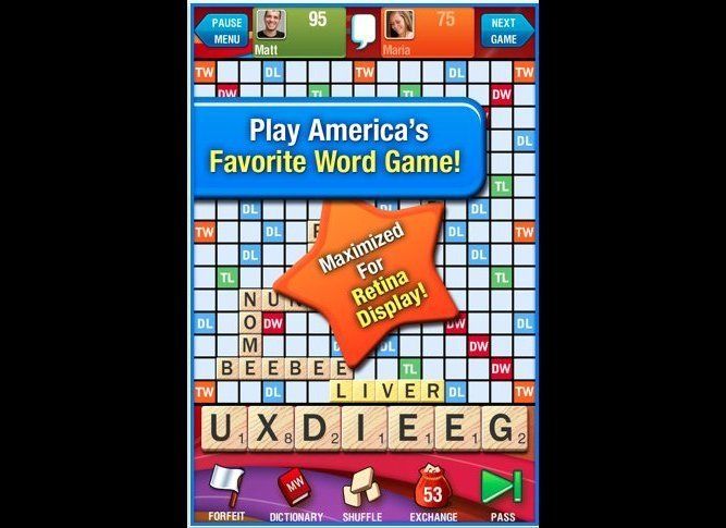 Scrabble ($9.99 for iPad; $2.99 and free version for iPhone)