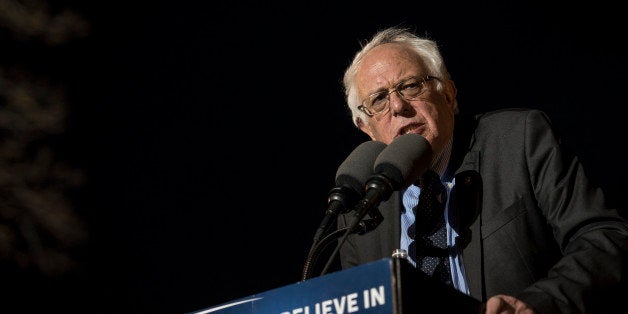 NEW YORK, NY - MARCH 31: Democratic Presidential Candidate Senator Bernie Sanders speaks at a rally at St. Mary's Park in th