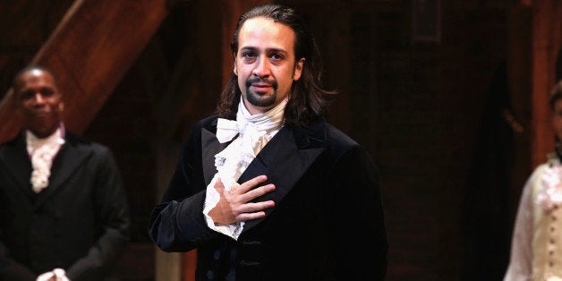 NEW YORK, NY - AUGUST 06: Lin-Manuel Miranda performs at 'Hamilton' Broadway Opening Night at Richard Rodgers Theatre on Aug
