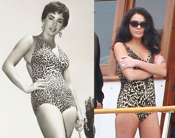 lindsay lohan as elizabeth taylor falls out of dress