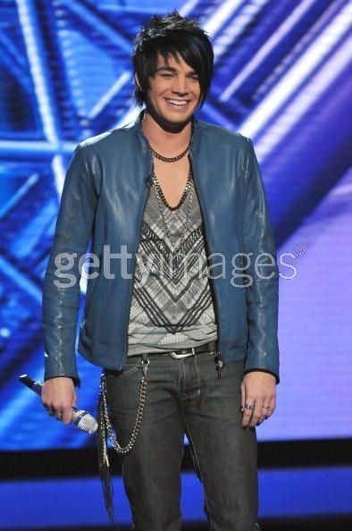 Singer Adam Lambert Blue Leather Jacket