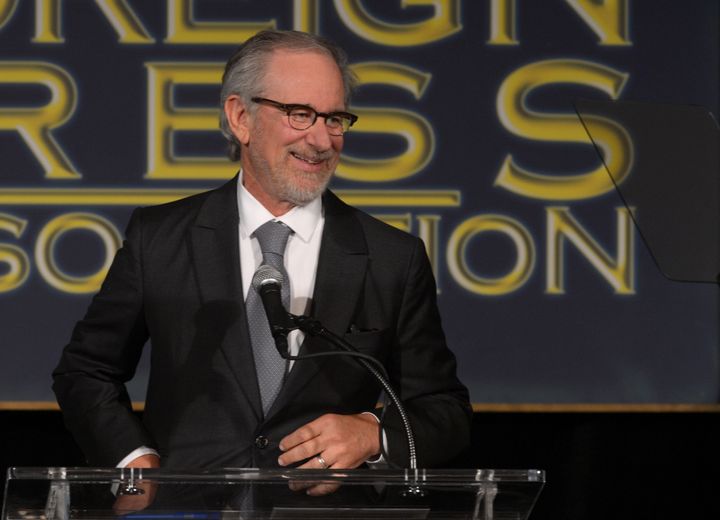 BEVERLY HILLS, CA - AUGUST 09: Director Steven Spielberg speaks onstage during the Hollywood Foreign Press Association's 2012 Installation Luncheon held at the Beverly Hills Hotel on August 9, 2012 in Beverly Hills, California. (Photo by Kevin Winter/Getty Images)