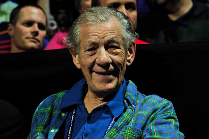 British actor Ian Mckellen watches Switzerland's Roger Federer play against Argentina's Juan Martin Del Potro during their group B singles match in the round robin stage on the sixth day of the ATP World Tour Finals tennis tournament in London on November 10, 2012. AFP PHOTO / GLYN KIRK (Photo credit should read GLYN KIRK/AFP/Getty Images)