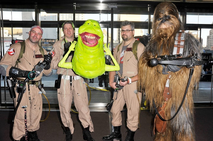 NEW YORK, NY - OCTOBER 13: Comic Con attendees are wearing Ghostbusters and Star Wars costumes during the 2012 New York Comi
