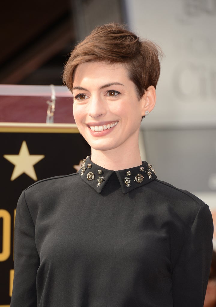 HOLLYWOOD, CA - DECEMBER 13: Actress Anne Hathaway attends the Hugh Jackman Hollywood Walk Of Fame ceremony on December 13,