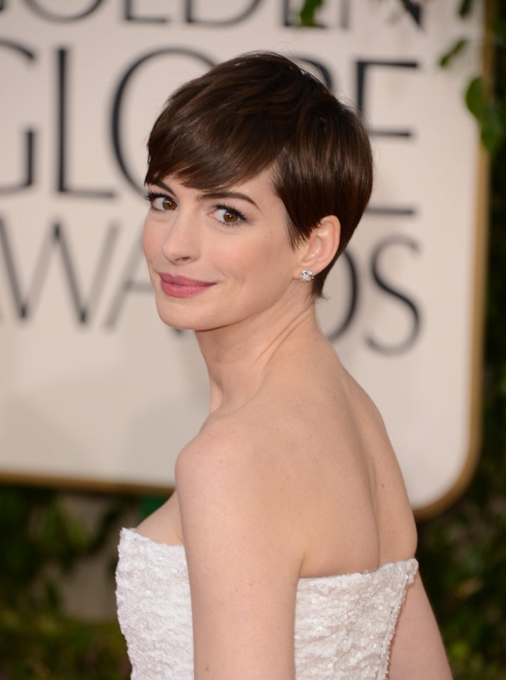 BEVERLY HILLS, CA - JANUARY 13: Actress Anne Hathaway arrives at the 70th Annual Golden Globe Awards held at The Beverly Hilton Hotel on January 13, 2013 in Beverly Hills, California. (Photo by Jason Merritt/Getty Images)