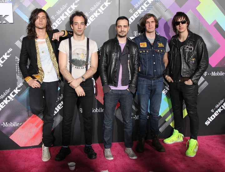 BEVERLY HILLS, CA - APRIL 20: Musicians Nick Valensi, Albert Hammond Jr., Fabrizio Moretti, Nikolai Fraiture and Julian Casablancas of The Strokes attend the T-Mobile Sidekick 4G launch event on April 20, 2011 in Beverly Hills, California. (Photo by David Livingston/Getty Images)