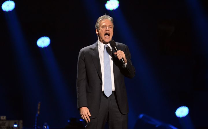Jon Stewart performs during '12-12-12 The Concert For Sandy Relief' December 12, 2012 at Madison Square Garden in New York. AFP PHOTO/DON EMMERT (Photo credit should read DON EMMERT/AFP/Getty Images)