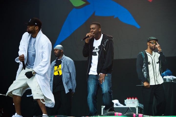 GLASTONBURY, ENGLAND - JUNE 24: Wu Tang Clan perform live on the pyramid stage during the Glastonbury Festival at Worthy Farm, Pilton on June 24, 2011 in Glastonbury, England. The festival, which started in 1970 has grown into Europe's largest music festival attracting more than 175,000 people over five days (Photo by Ian Gavan/Getty Images)