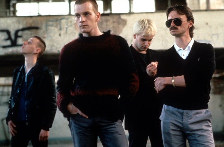 From left to right, Ewan Bremner, Ewan McGregor, Jonny Lee Miller and Robert Carlyle in a scene from the film 'Trainspotting', 1996. (Photo by Miramax/Getty Images)