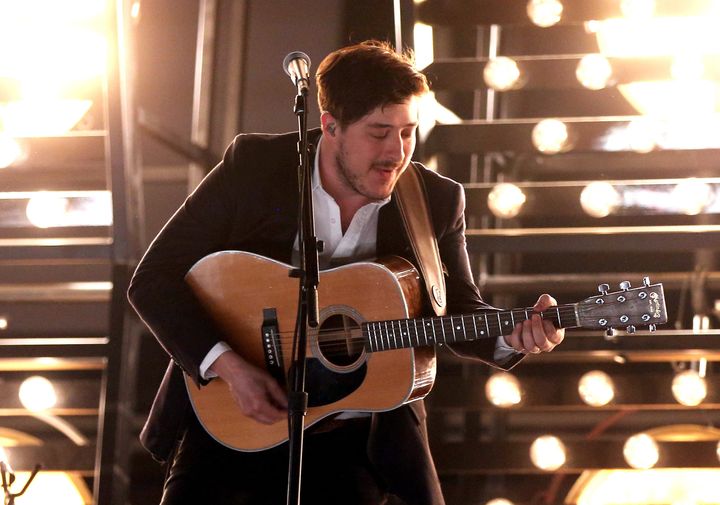 LOS ANGELES, CA - FEBRUARY 10: Singer Marcus Mumford of Mumford & Sons performs onstage during the 55th Annual GRAMMY Awards at STAPLES Center on February 10, 2013 in Los Angeles, California. (Photo by Christopher Polk/Getty Images for NARAS)